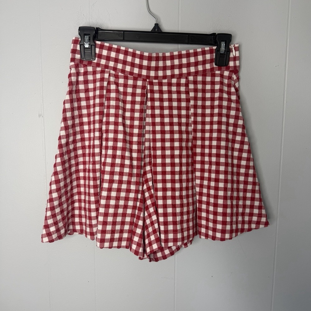 ZARA Women's S Skort Red and White Check Gingham Picnic COTTAGECORE